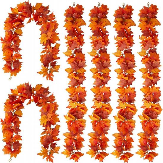 170CM Fall Maple Leaf Garland Indoor Outdoor Hanging Artificial Leaves Plants Vine Rattan Halloween Autumn Mantle Fireplace Porch Decoration