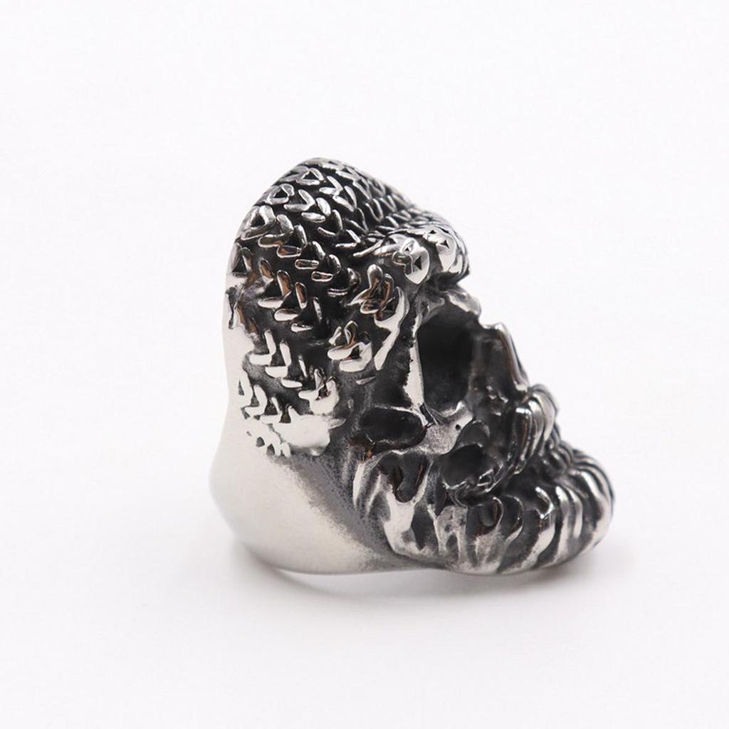 European-American Retro Stainless Steel Beard Skull Ring - Punk Festival Gift, Hip Hop Accessory