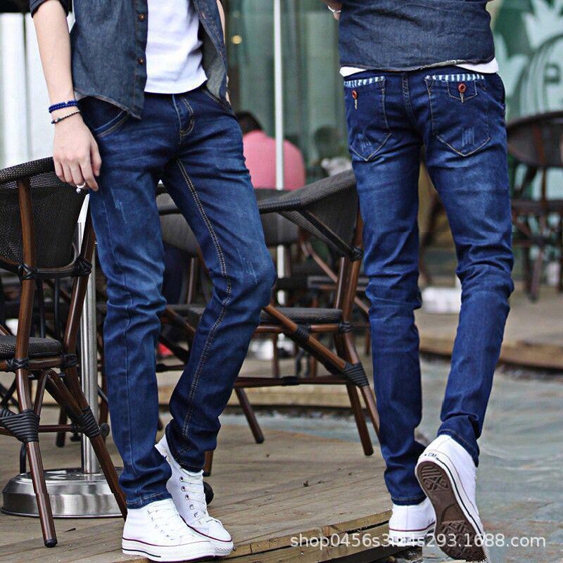 Men's Korean Style Trendy Slim Fit Elastic Jeans, Casual Spring & Autumn Pants