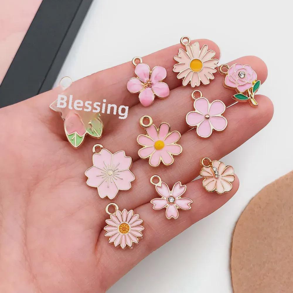 Pink Flower Oil Drop Korean Keychain & Bracelet Pendants