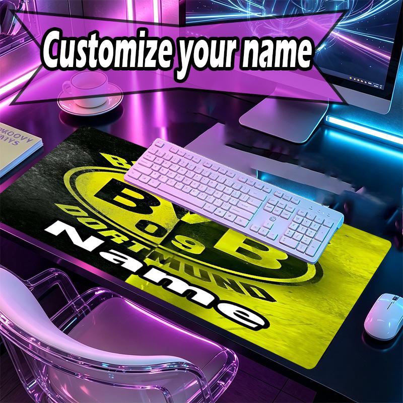 Custom Name Personalized Borussia Dortmund Pattern Mousepad, Laptop PC Desk Mat, Decorative Desk Mat for Home Keyboard Pad Gift