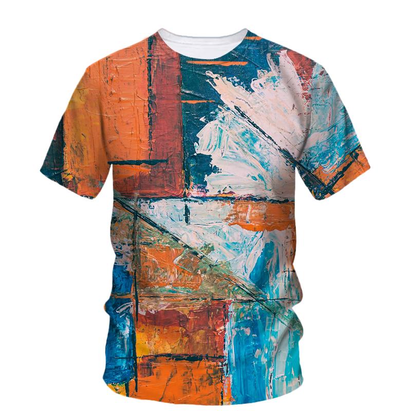 Streetwear Artistic Graffiti T-shirts 3D Printing Round Neck Short Sleeves Summer Comfortable Hip Hop Men's T-shirts