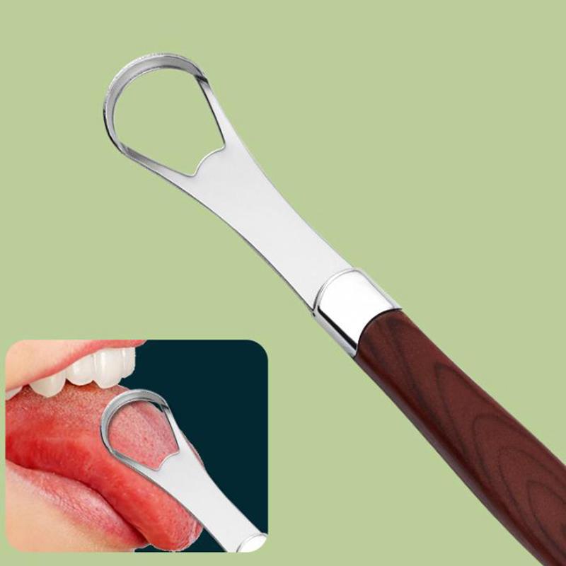 Stainless Steel Wood Grain Tongue Scraper Tongue Coating Cleaner Tongue Coating Brush Oral Tongue Cleaner Tool Fresh Breath