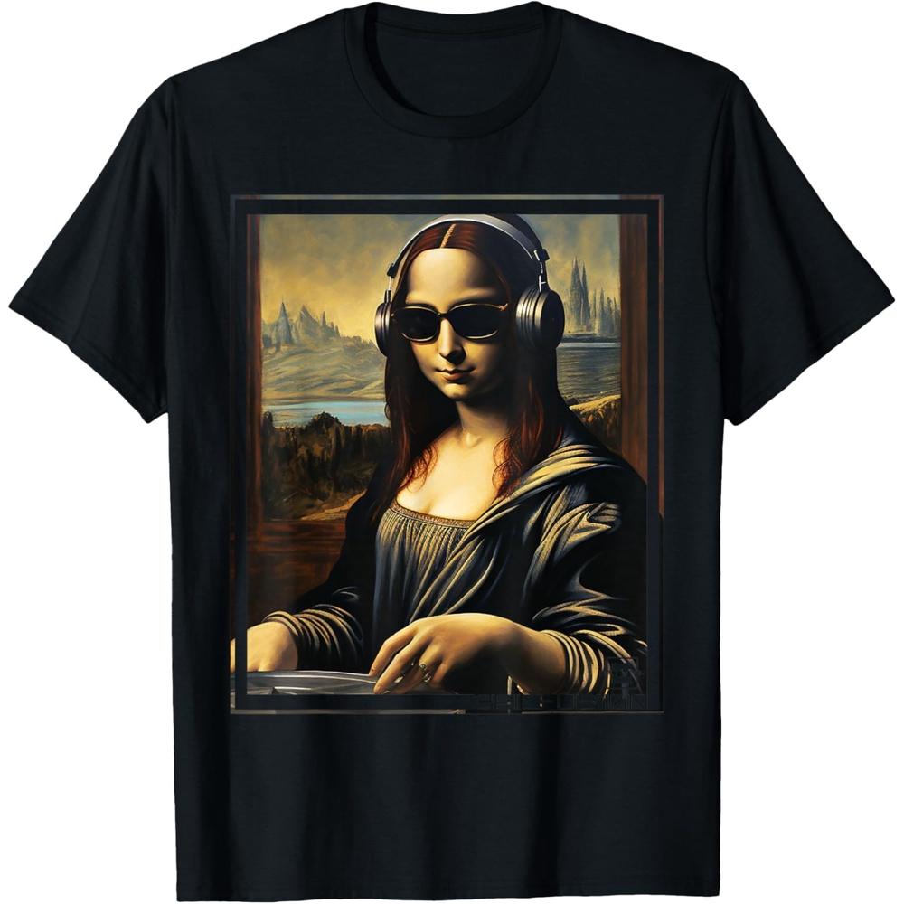 Mona Lisa as DJ | Trending Aesthetic Streetwear T Shirt M чёрный