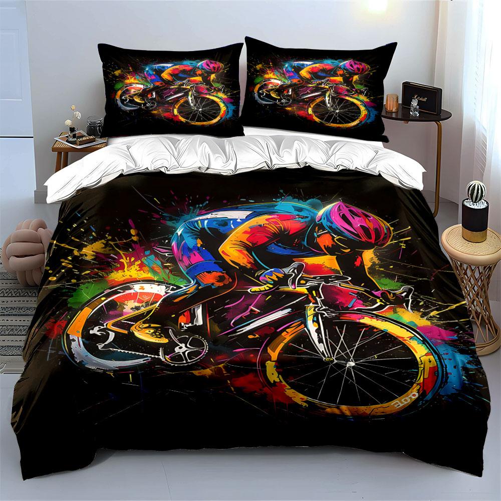 Cyclist with colorful splashes. Bedding sets Duvet cover sets Duvet covers Pillowcases(1* Duvet Cover 2* Pillowcases without duvet insert)