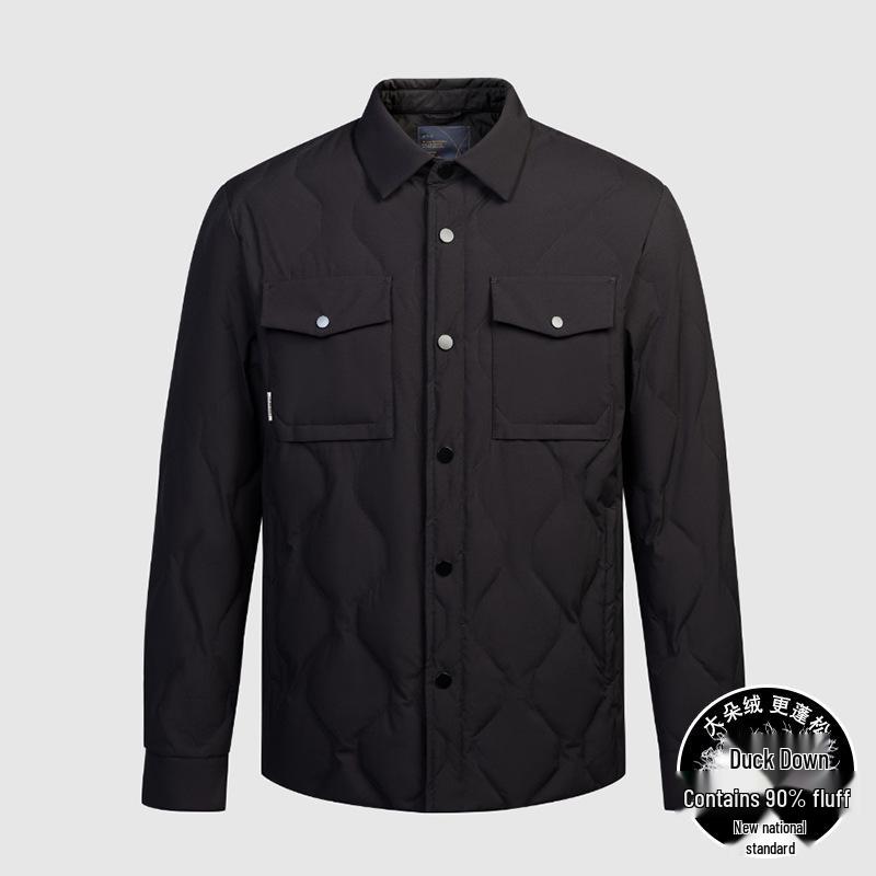 

Men s Korean Style Lightweight Down Jacket – Solid Color, Warm, Turn-Down Collar Workwear Coat. S/165 (105-120 jin)