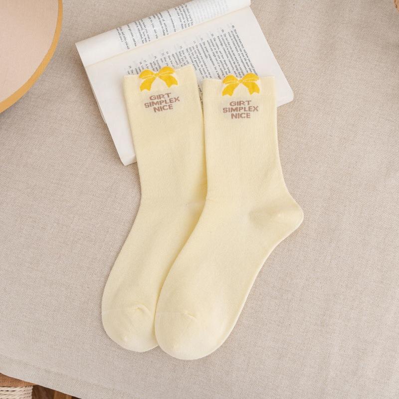 

Милые носки с бантом и буквами, повседневные дышащие короткие носки для женщин ONE SIZE