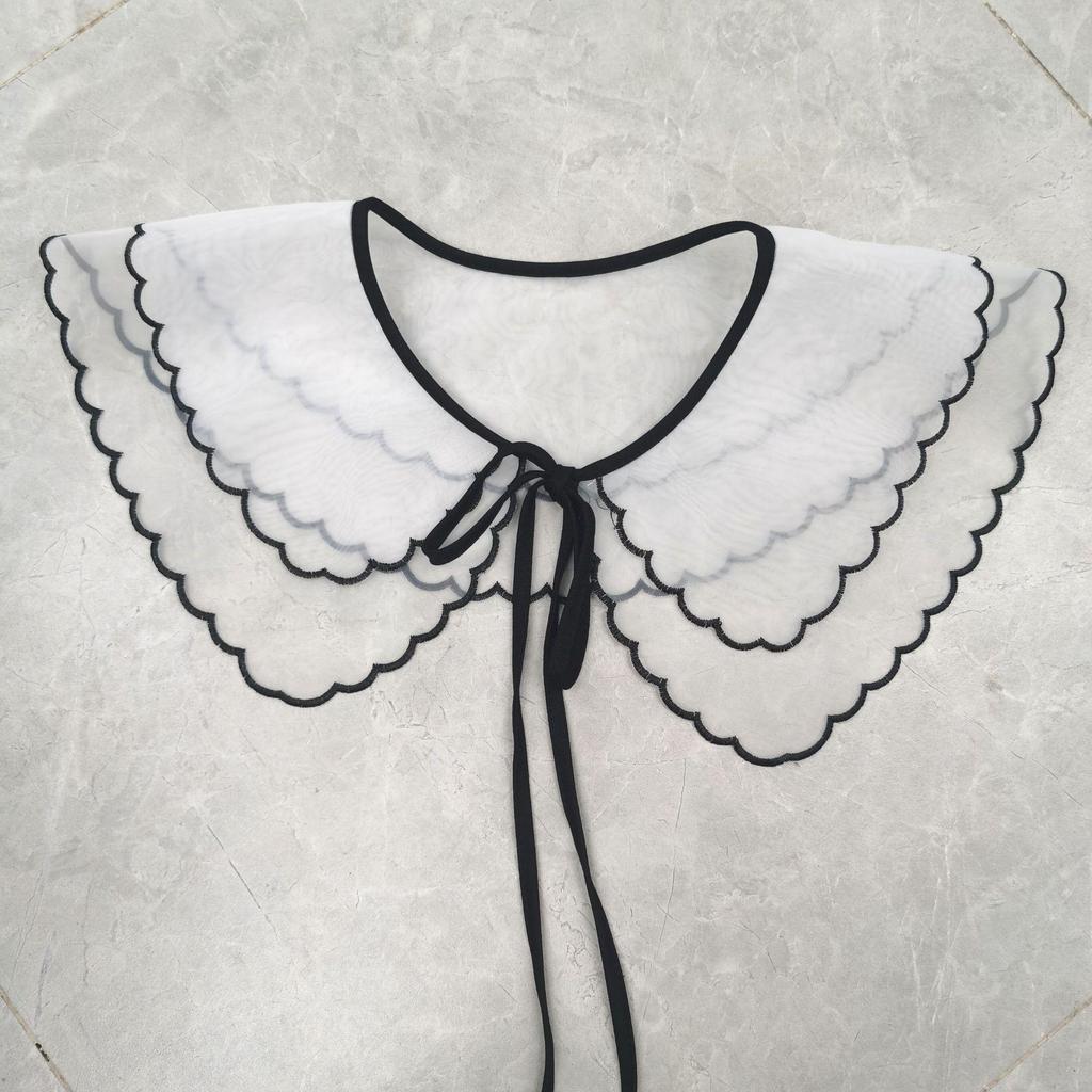 Guler universal dublu din dantelă florală și fundă pentru femei