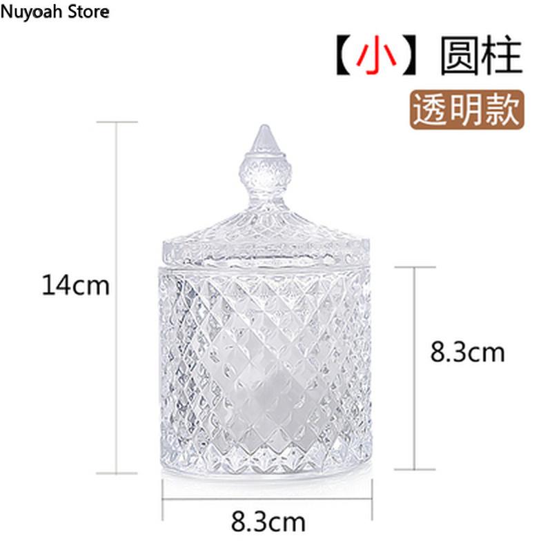 European Style Crystal Glass Storage Jar Creative Candy Jar Home Desktop Jewelry Cosmetic Swab Box Candle Holder Home Decoration