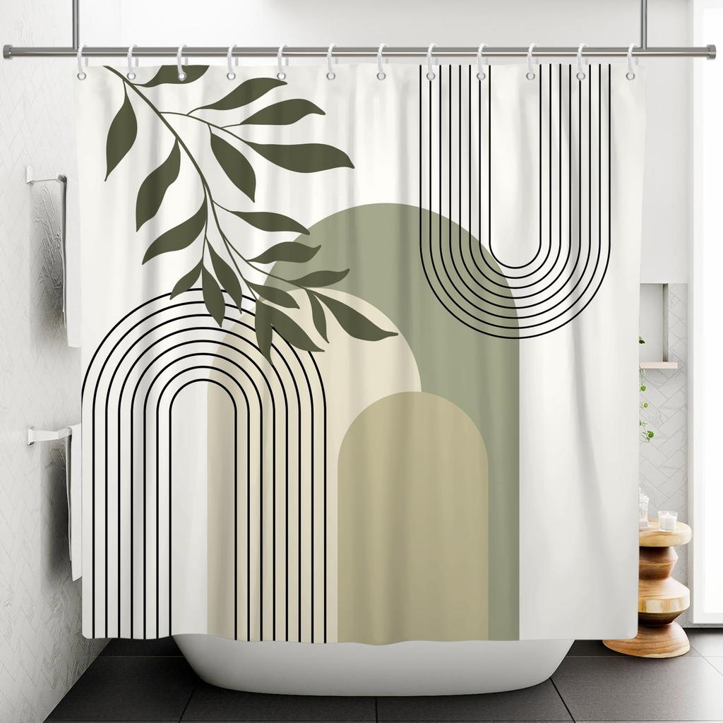 Abstract Bohemian Shower Curtains Medieval Arch Sun Leaf Modern Minimalist Line Geometric Decorative Bathroom Waterproof Curtain