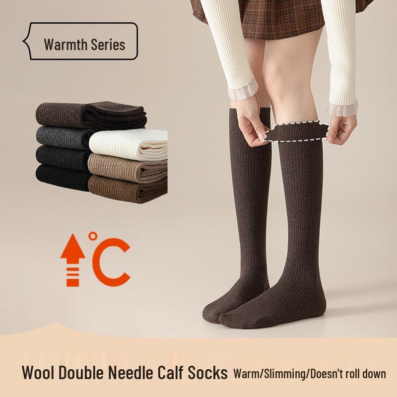 Women's Merino Wool Knee-High Socks - Light, Warm, Ribbed Leg Warmers for Autumn & Winter