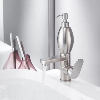Waschbeckenarmaturen Edelstahl 304 Waschbeckenarmatur mit Seifenspender Neu Gebürstetes Nickel Einlocharmatur Wasserarmatur 58816