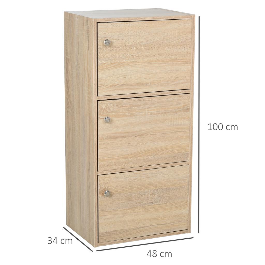 Multipurpose Cabinet with 3 Wooden Shelves and 3 Small Doors for Home, Bedroom, Living Room or Office, 48x34x100cm