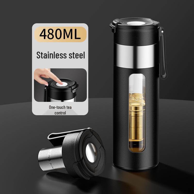 High-End Portable Tea Infuser Cup with One-Button Lid – Creative Borosilicate Glass Design
