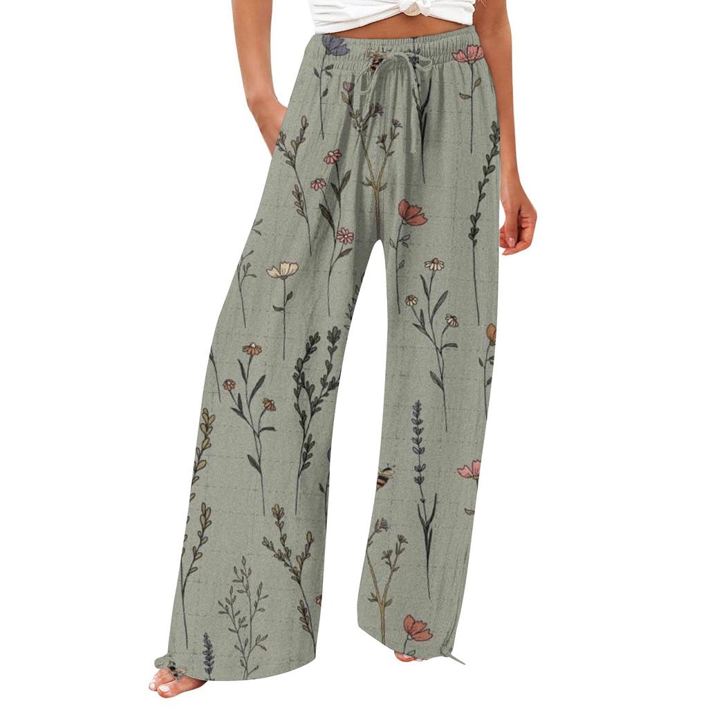 Pants For Women Flowy Summer High Waisted Wide Leg Print Pant Casual Pants