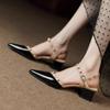 Fashion Ladies Shoes with Medium Heels Rivet Half for Office Work Closed Red Pointed Toe Women's Sandals Asian Size Footwear Vip Vintage