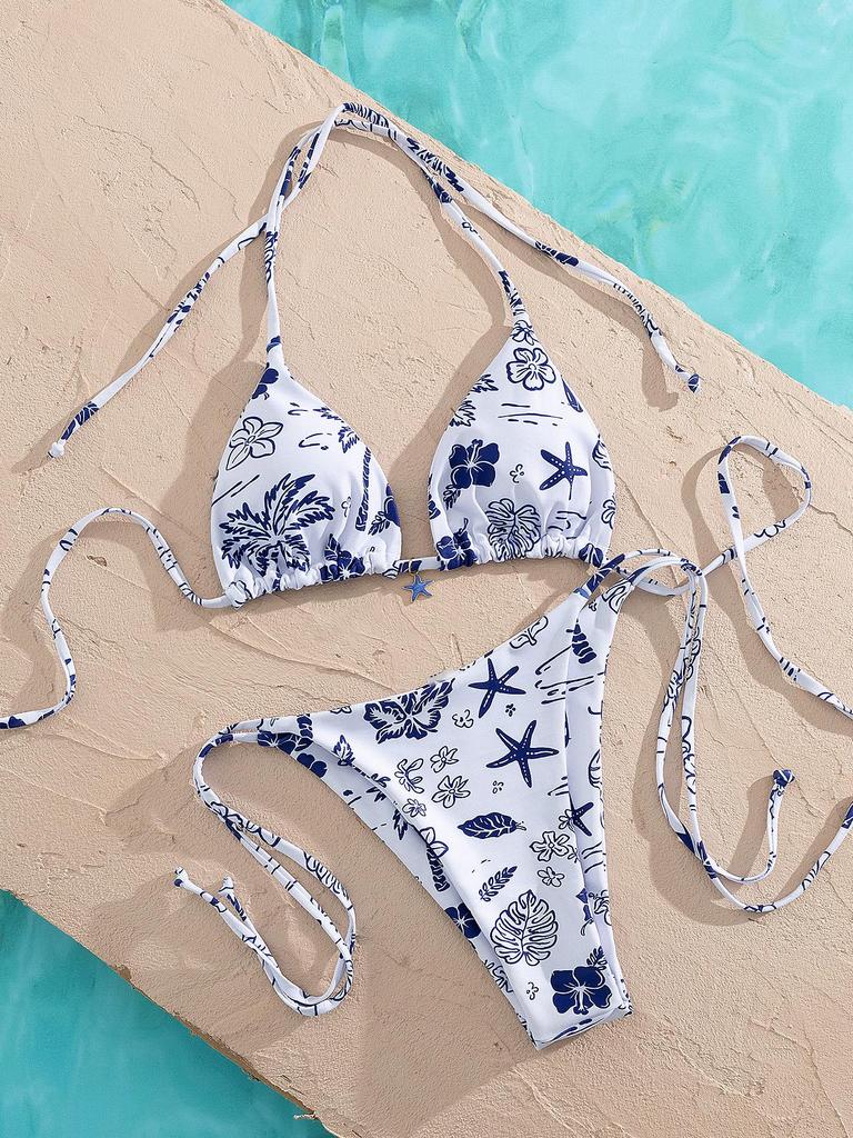 2026 European & American Sexy Double-Layer Bikini with Metal Ornaments – Printed Two-Piece Beach Swimsuit