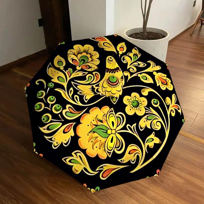 

1pc Floral Pattern Decorative Automatic Umbrella Durable Iron Frame & Plastic Handle, Gift for Men & Women, Sturdy Construction yy250905123