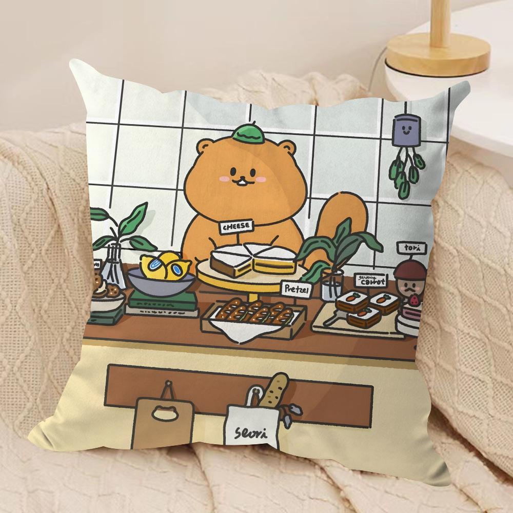 Cute Bear Cushion Cover Soft Plush Fabric DoubleSided Printed Sofa Cushion Cover for All Seasons Home Decor Gift