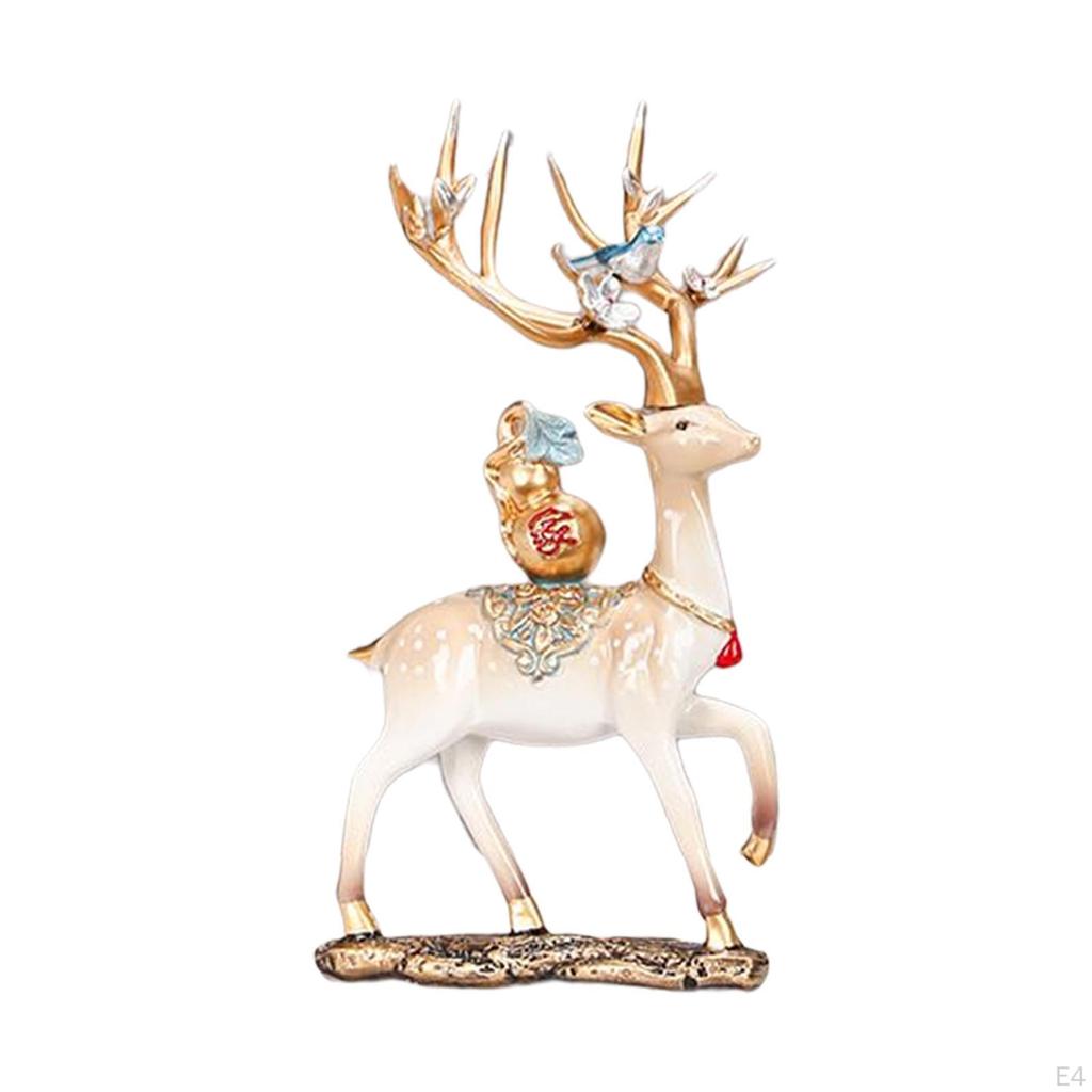 2Pcs Couple Reindeer Figurines Animal Ornament Sitting Standing Elk Sculpture Deer Statues for Table
