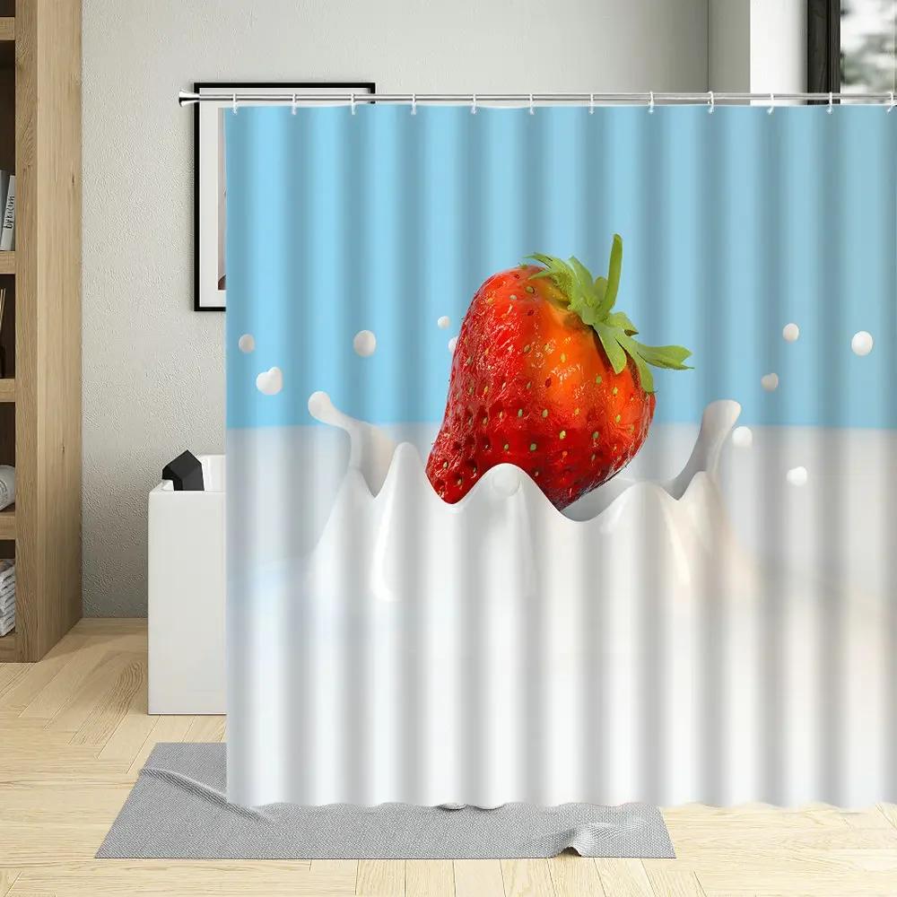 Cartoons Fruit Waterproof Bathroom Decor Banana Watermelon Avocado Printing Shower Curtain Polyester Fabric Curtains With Hooks