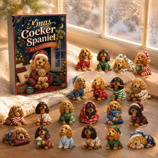 Advent Calendar Dog Calendars 2026, 24 Days Christmas Countdown with 2D Acrylic Hanging Ornaments Ornament, Collectible Cute Animal Figures
