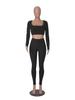 Women's Summer 2026 European & American Square Neck Two-Piece Set - Slim Fit, Long Sleeve, Solid Color Suit