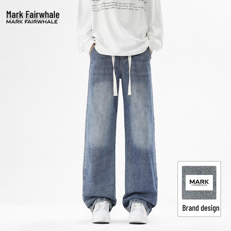 Mark Fairwhale Men's Washed Loose Straight Wide-Leg Jeans