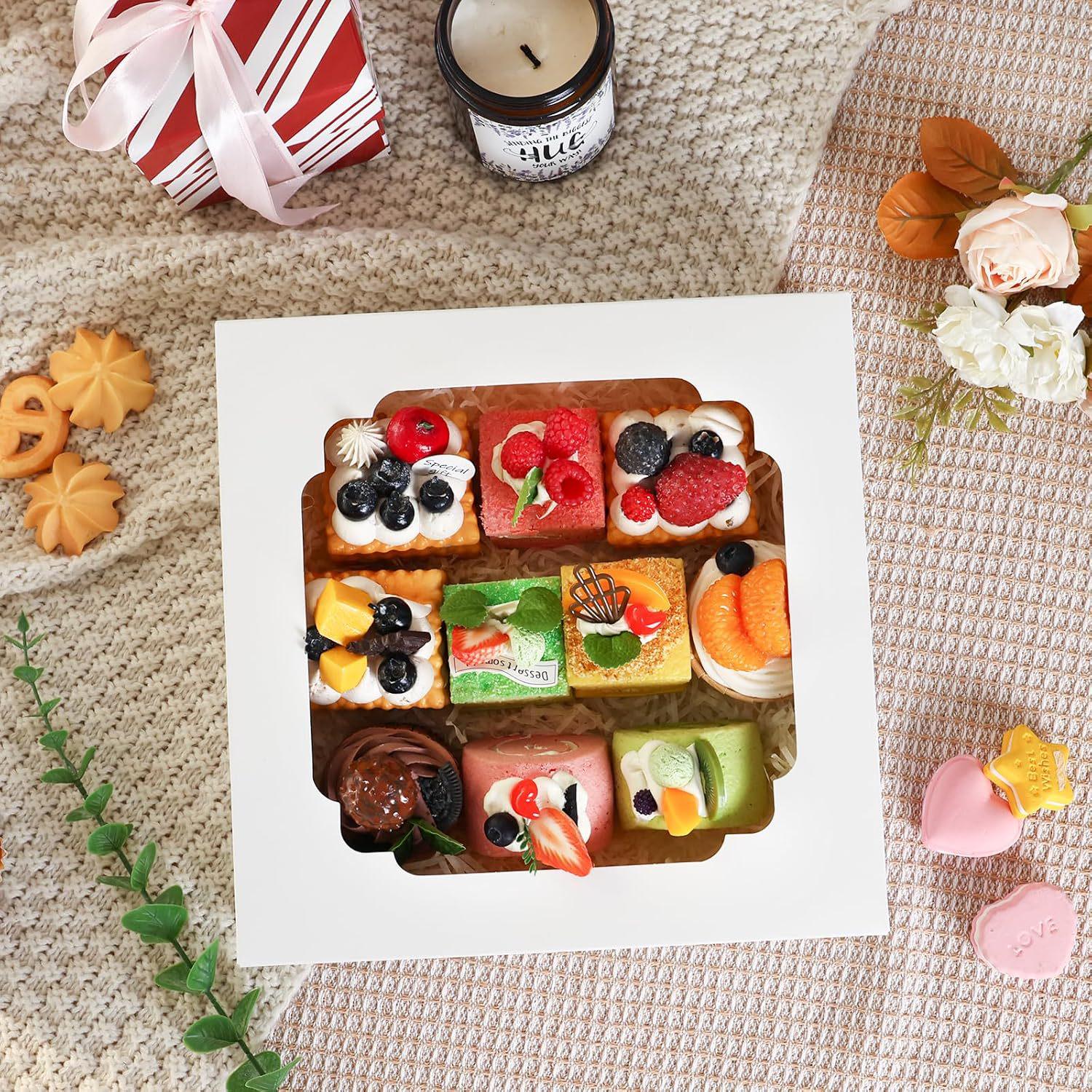 Pastry Box with Window, Kraft Paper Cake Packaging for Egg Yolk Crisps