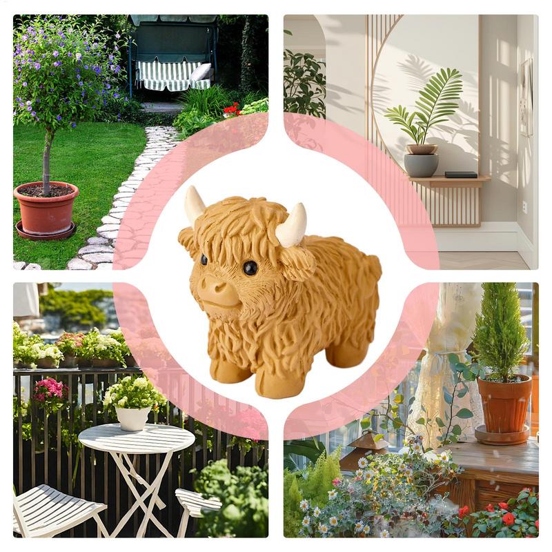 Highland Cow Statue Farmhouse Animal Sculpture Ornaments Cute Figurine Desktop Resin Animal Landscape Home Ornament