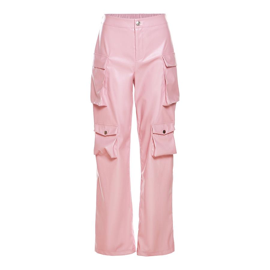 2024 Women's High Waist PU Leather Workwear Pants: Loose, Straight, with Pockets