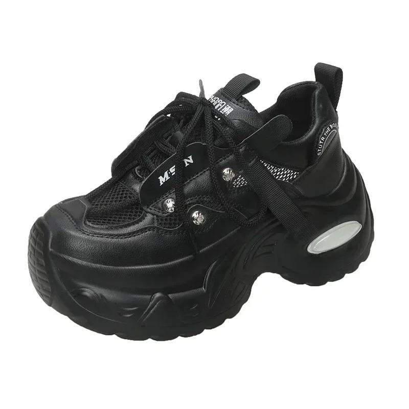 7.5CM New 2025 Summer Women Platform Sneakers Thick Bottom Breathable Mesh Casual Chunky Shoes High Heel Sports Dad Shoes Woman