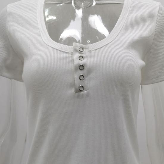 Sexy Women T-shirt U Neck Solid Color Low Cut Short Sleeve Slim Blouse Top for Summer