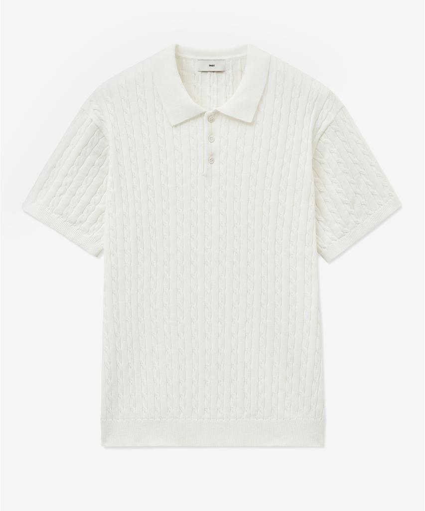 Tienjiti Cable Polo Knit Top (Cream) Tnsw5E206Cr