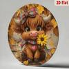 Cute Fluffy Cow Metal Sign with Sunflower Bow - 2D Farmhouse Wall Art Decor