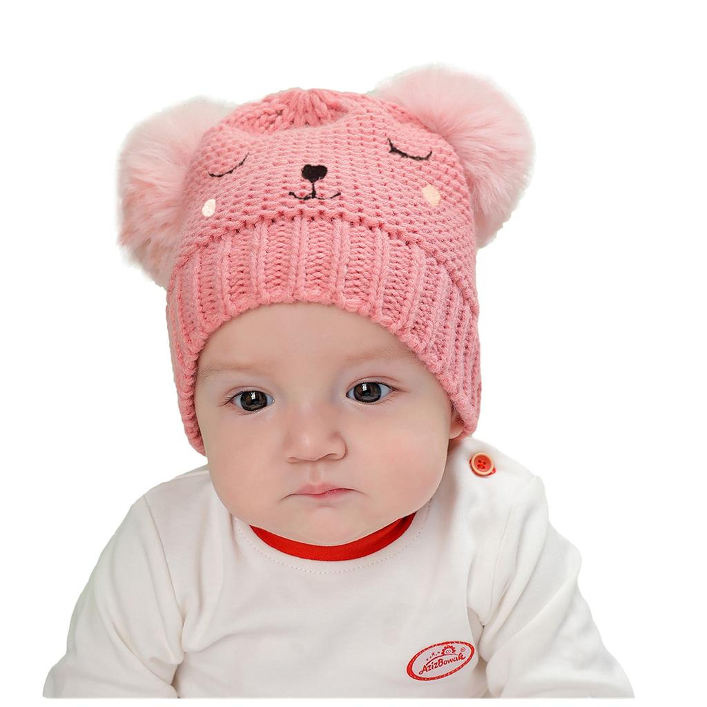 Children Knit Hat with Double Pom Poms Soft Thick Warm Winter Beanie for Toddlers and Kids Comfortable Fit