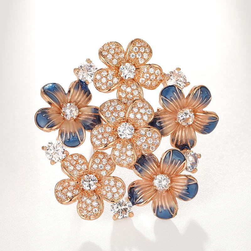 Bo Xin Yun Zirconia  Enamel Five-Petal Flower Brooch - Elegant Women s Accessory