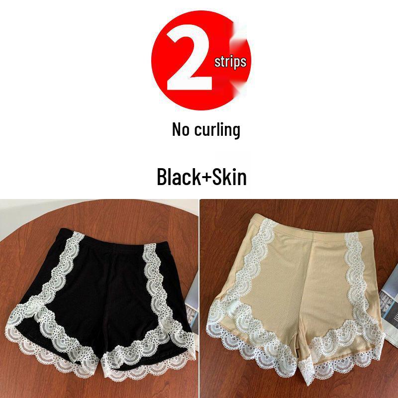 Women's Summer Lace Trim Anti-Exposure Ice Silk Safety Shorts