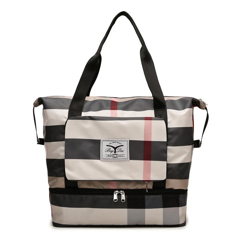 Fashionable Plaid Travel Bag: Lightweight, Foldable, Wet/Dry Separation, Ideal for Gym and Short Trips