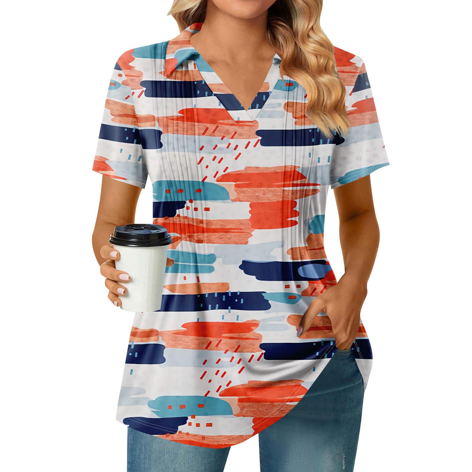 

Женские футболки с коротким рукавом, плиссированные, с V-образным вырезом, с принтом, с воротником, летние топы, модные, деловые, повседневные, рабочие S шафрановый