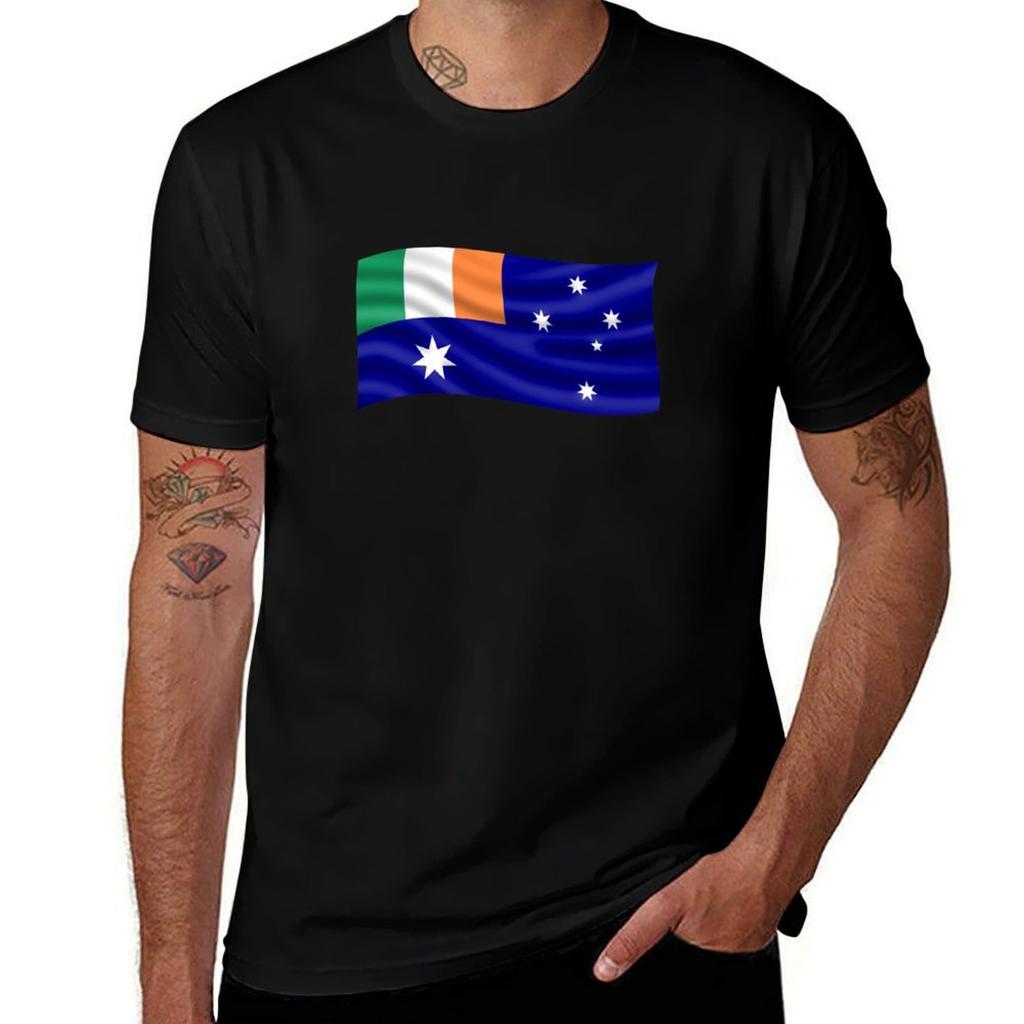 Irish Australian Flag Waving Tshirt Street Art Print Tee Shirt