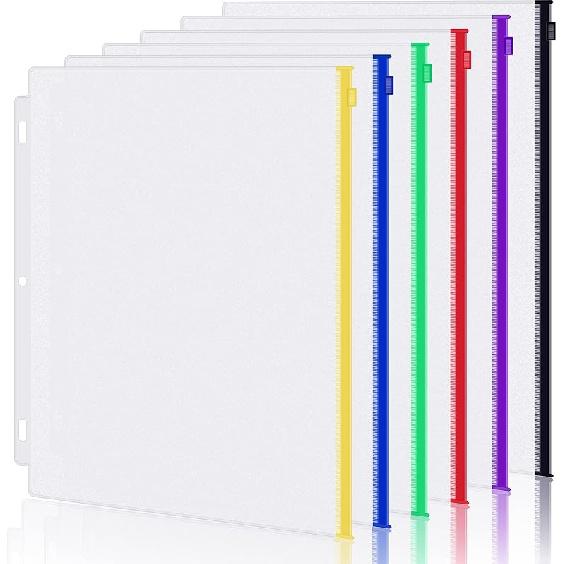

Antner 6 Pack Letter Size Binder Pockets for 3 Ring Binder, Multicolor Zipper Binder Pouches Loose Leaf Bags Document Folders, Waterproof PVC Binder 6