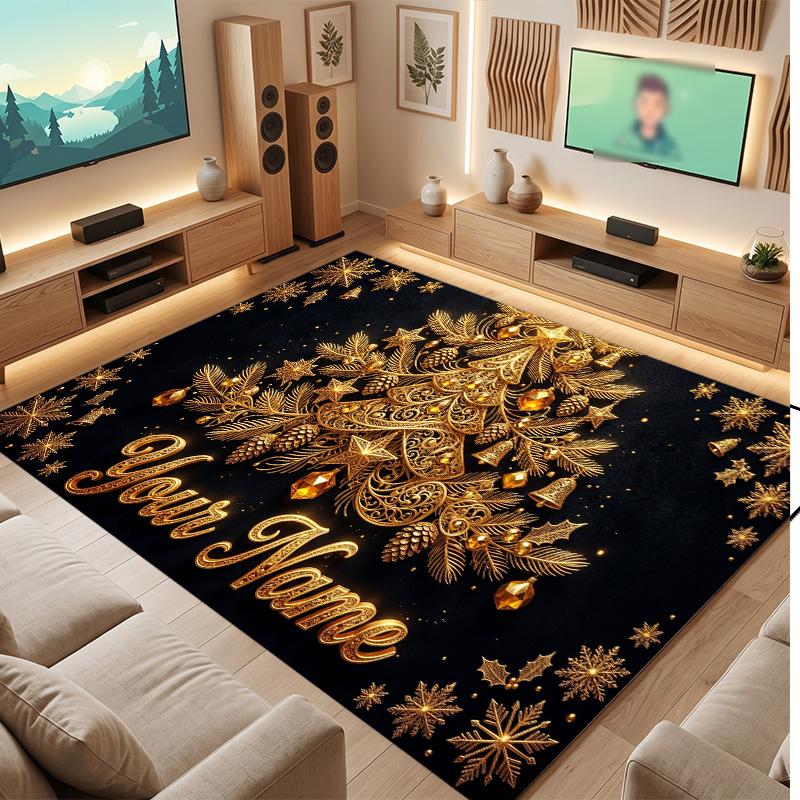 Christmas Theme Soft Crystal Velvet Rug Custom Name & Text Print Non Slip Floor Rug for Bedroom Living Room