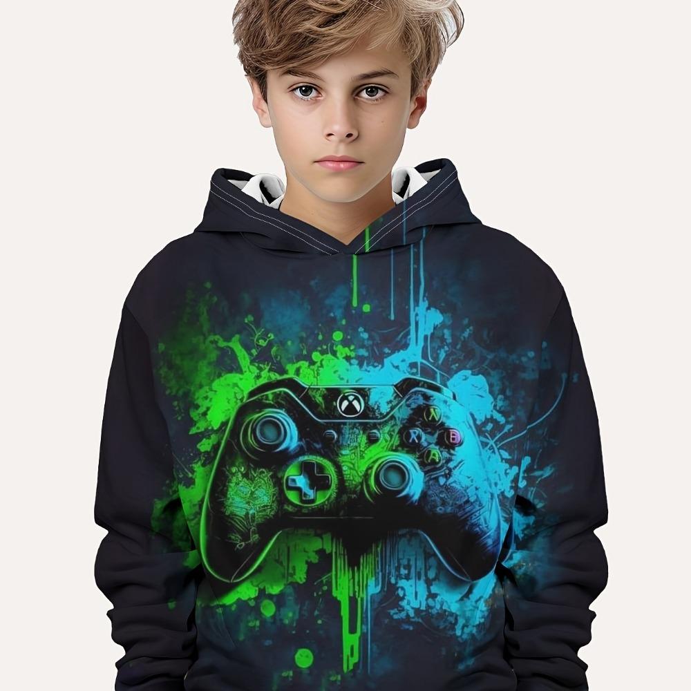 Ropa para niños, sudaderas con capucha para niños, manga larga, estampado de gamepad 3D, ropa para niños de primavera y otoño, ropa informal para exteriores, ropa elegante para niños y niñas, tops