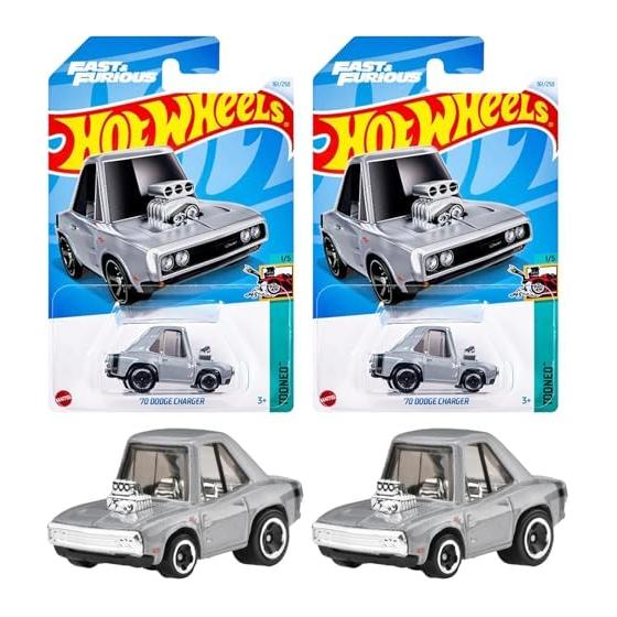 Hot Wheels Basic Car 70 Dodge Charger Vehicle Игрушечная мини-машинка для детей от 3 лет и старше, серебристый HXR25 (х 2)