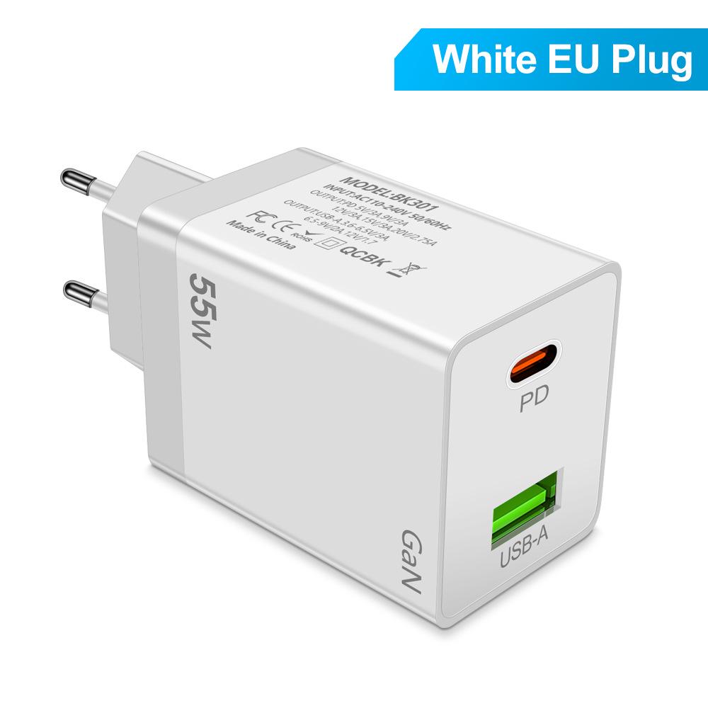55W GaN PD Fast Charger - EU/US/UK Plug Adapter for Phones & Computers