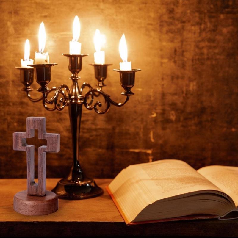 Church Altar Crucifix Statue Walnut Wood Hollow Standing Crosses Ornament with Magnetic Base for Easters Ceremony Decors