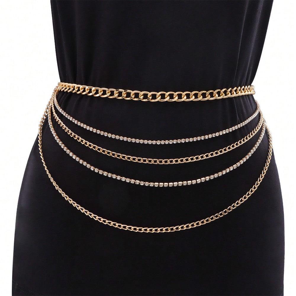 European and American Jewelry Hip-hop Trend Style Multi-layer Fringed Diamond Chain Waist Chain Retro Sexy Body Chain Female
