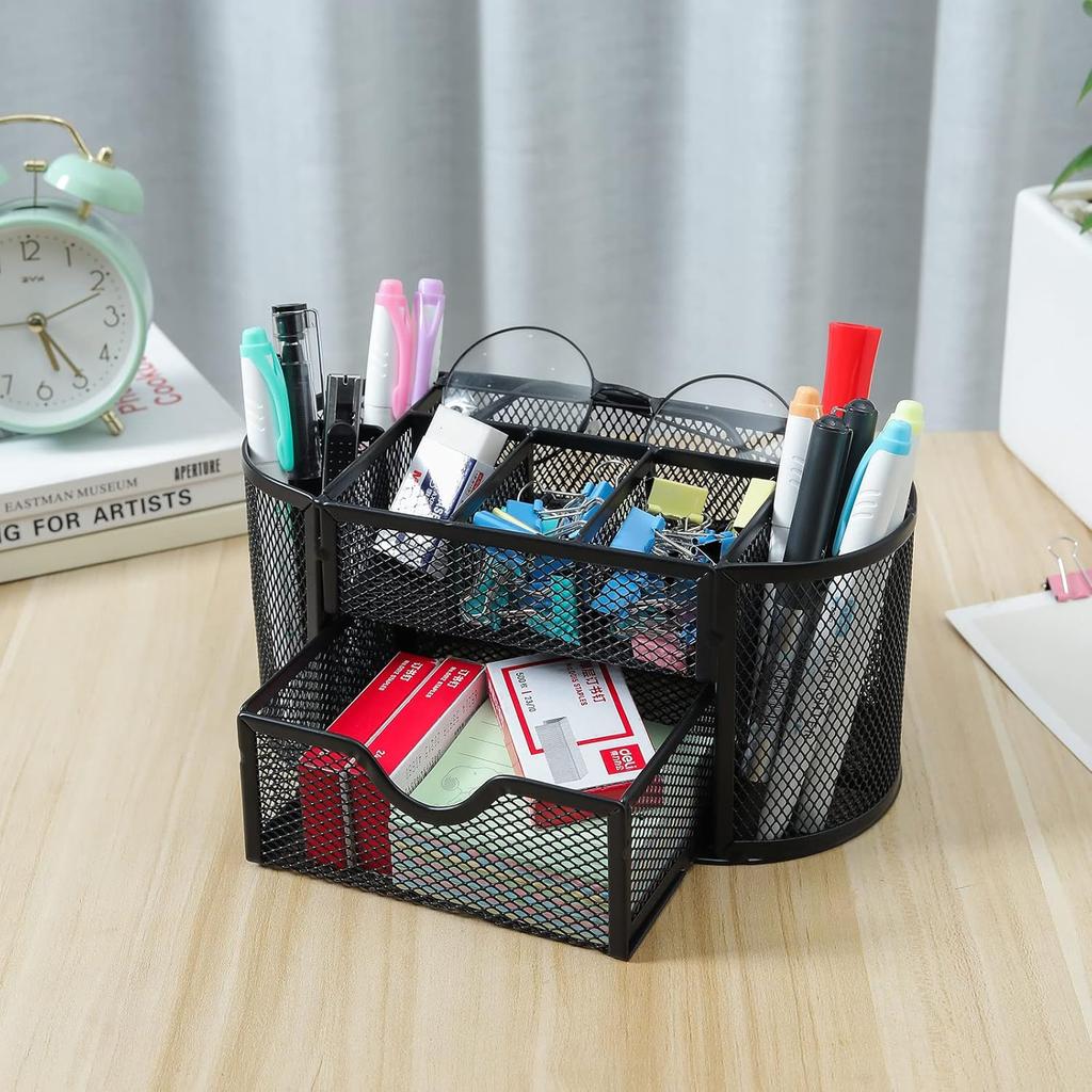 Office Supplies Mesh Desktop Organizers with Sticky Notes Pen Holder Pencil Holder for office Desktop Storage for Office School Home Supplies Teacher