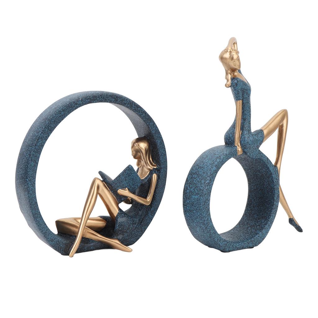 2PCS Resin Figurines Reading A Book Yoga Girl Modern Aesthetic Art Sculptures Bookshelf Bookcase Sta
